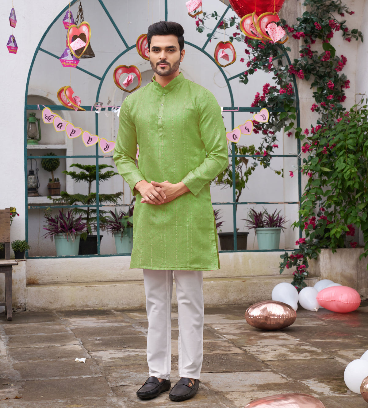 Traditional Pista Green Men Kurta