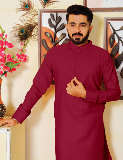 Archittam Maroon Cotton Dobby Slim Fit Long Kurta
