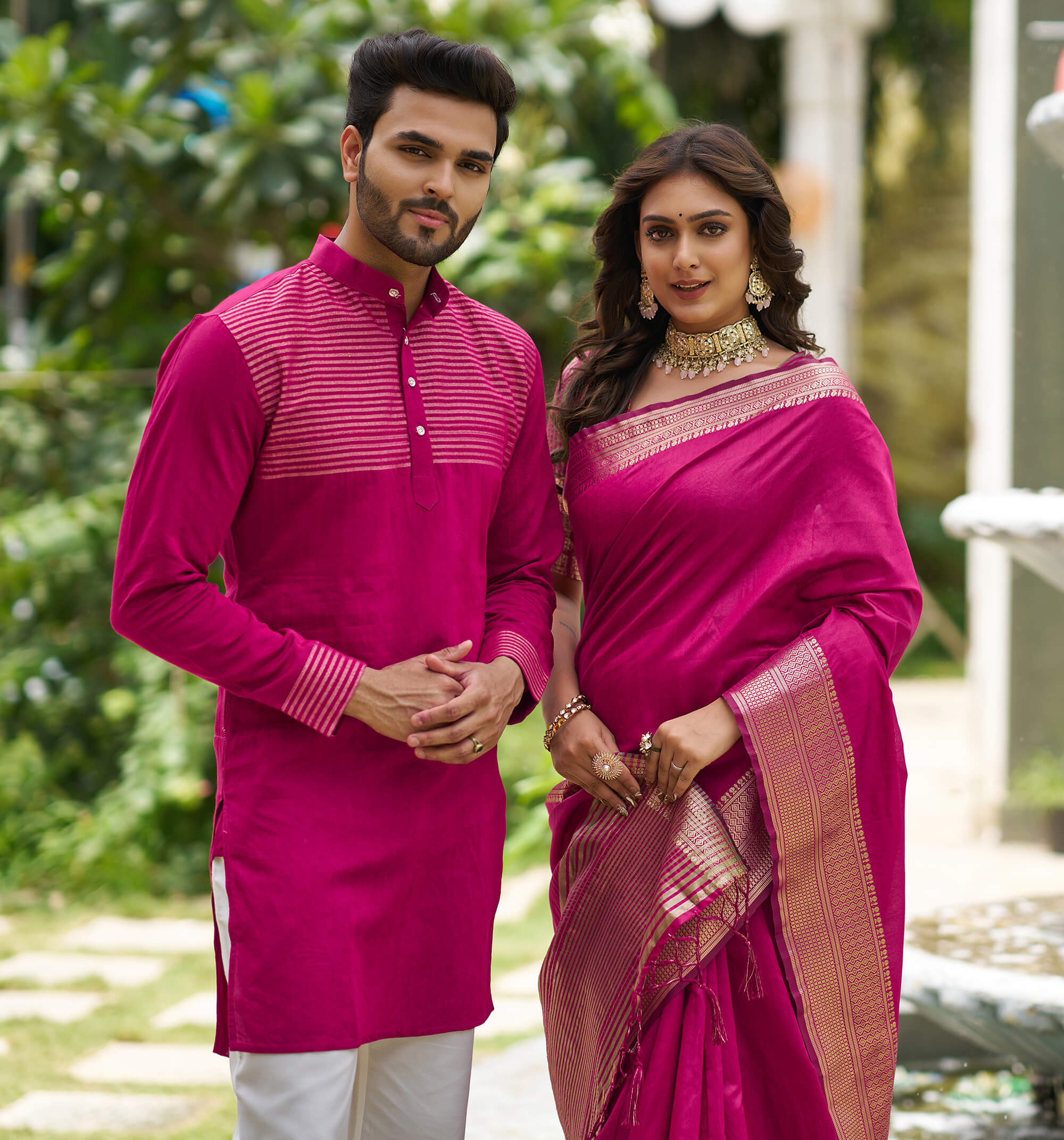Rose Rani Couple set Matching Dress Silk Saree and Kurta