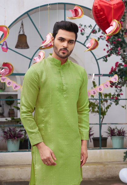 Traditional  Pista Green Men Kurta