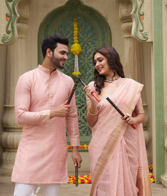 Jenika Pink Couple Set Saree and Kurta