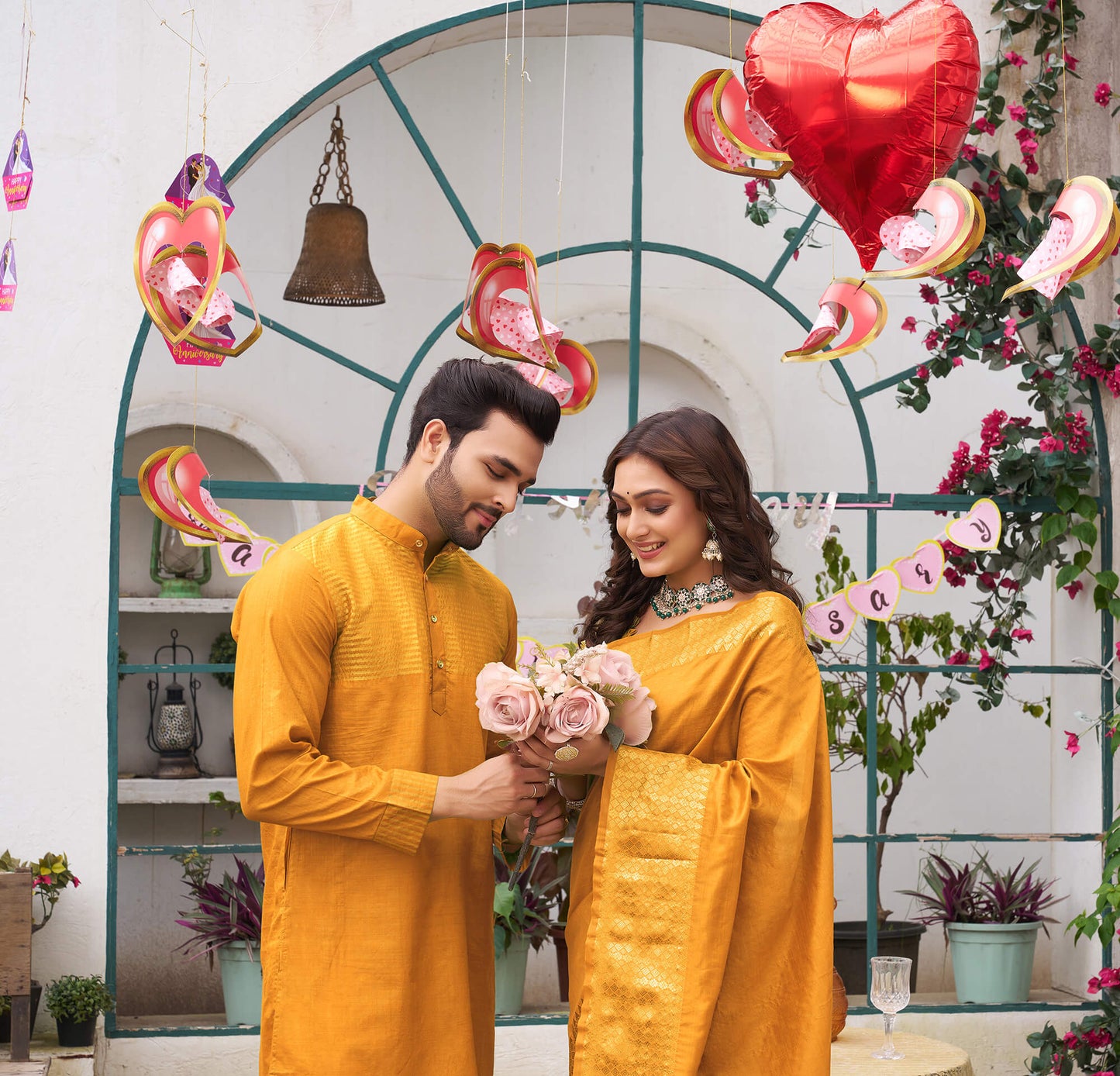 Lovely Yellow Couple Dress Silk Saree & Kurta