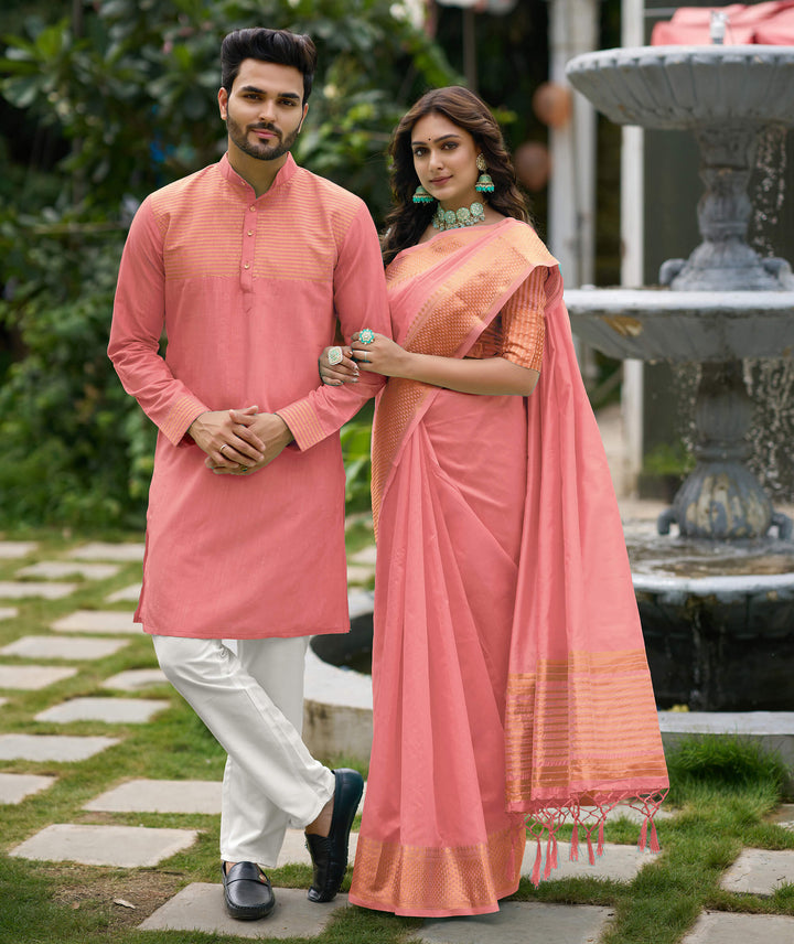 Aishwaria Pink Couple Dress Silk Saree & Kurta