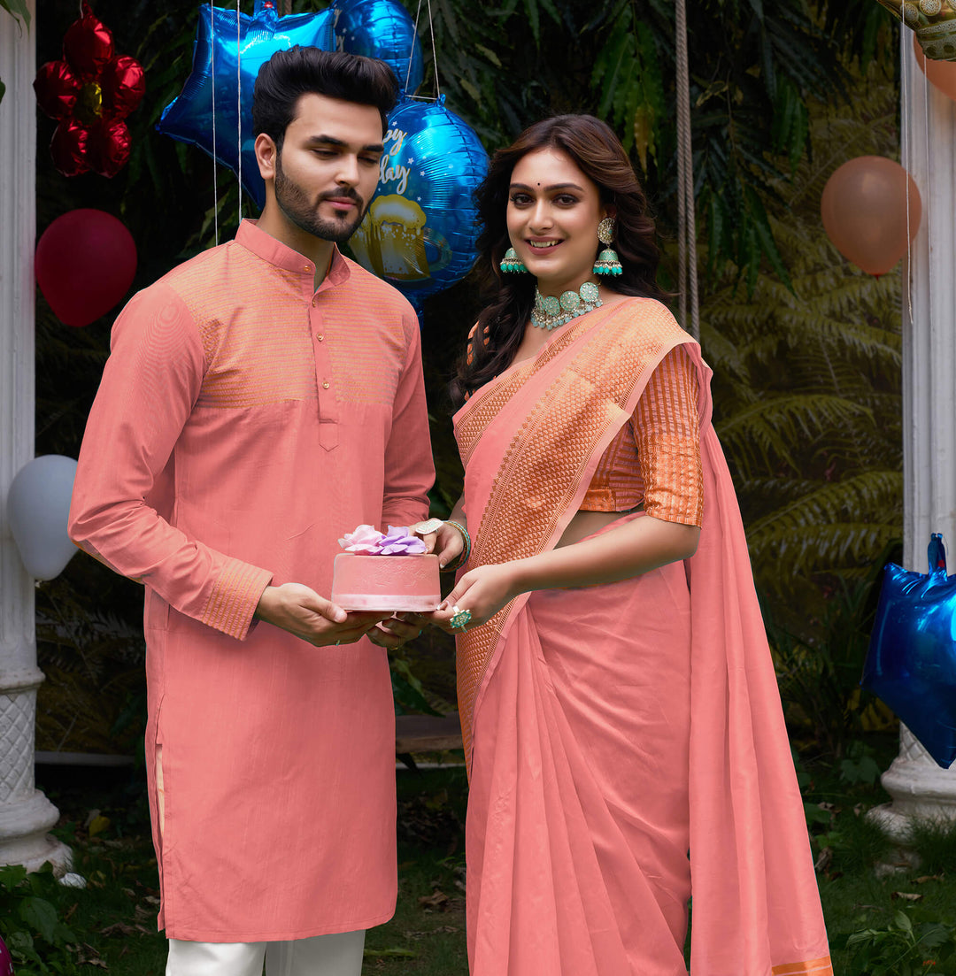 Aishwaria Pink Couple Dress Silk Saree & Kurta