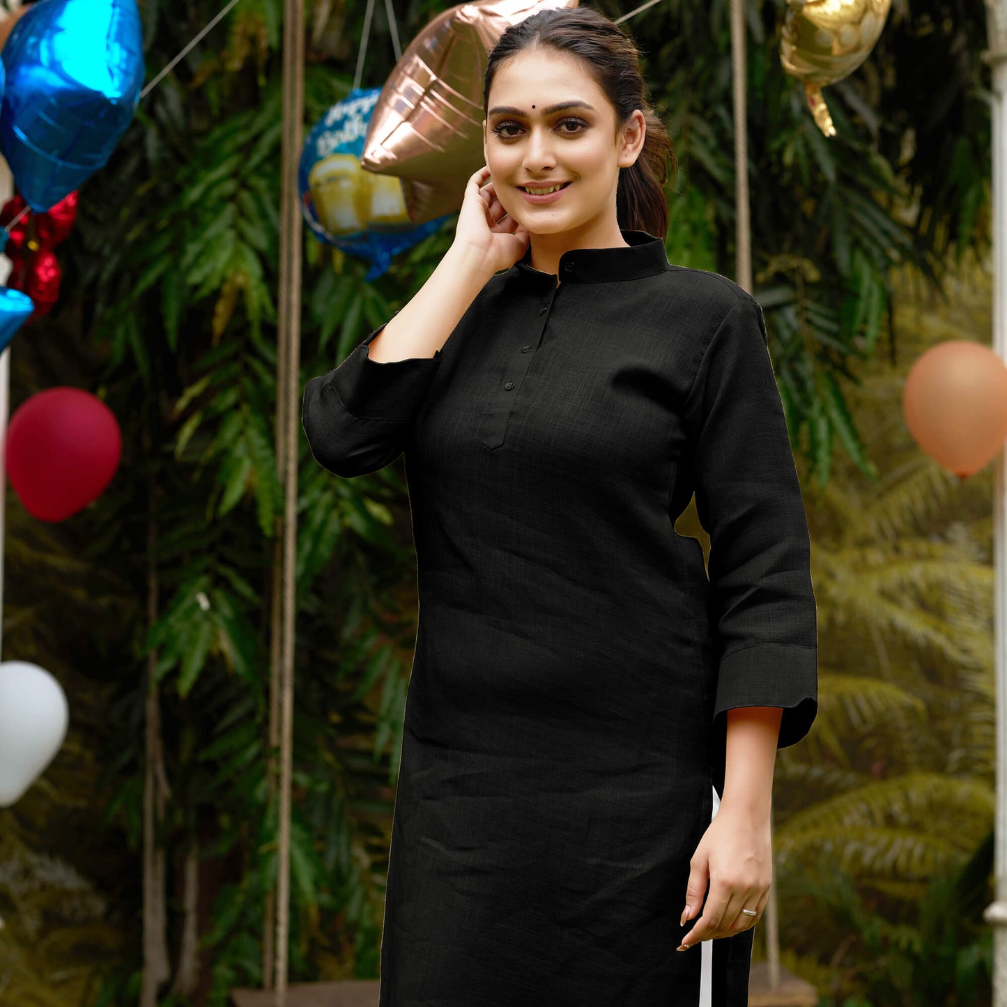 Linen Cotton Kurti and Kurta Black Couple Combo