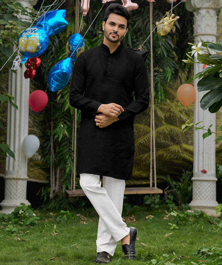 Royal Men Linen Cotton Black Kurta pyjama