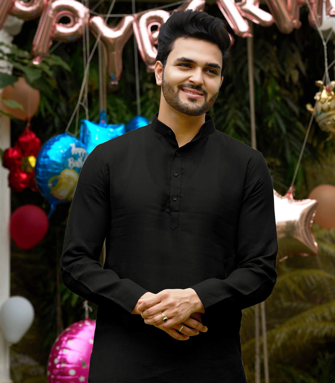 Royal Men Linen Cotton Black Kurta pyjama