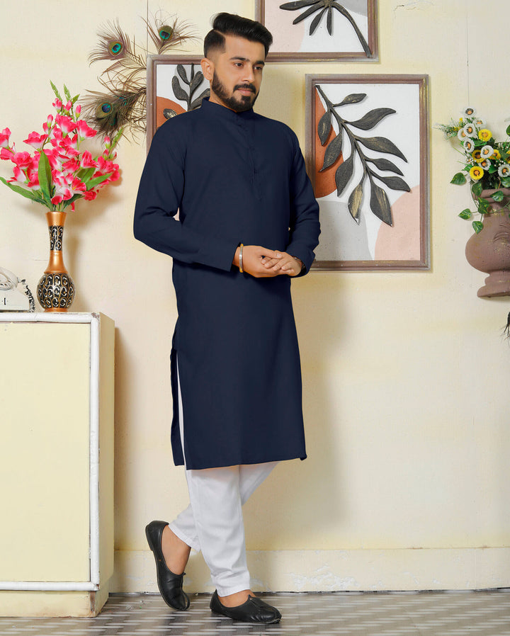 Gallant Navy Blue Men Cotton Kurta Pyjama
