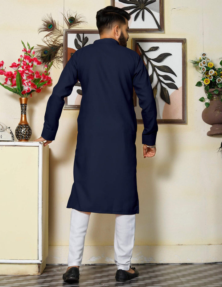 Gallant Navy Blue Men Cotton Kurta Pyjama
