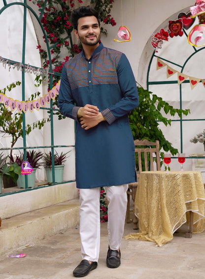 Traditional Rose Blue Men Kurta