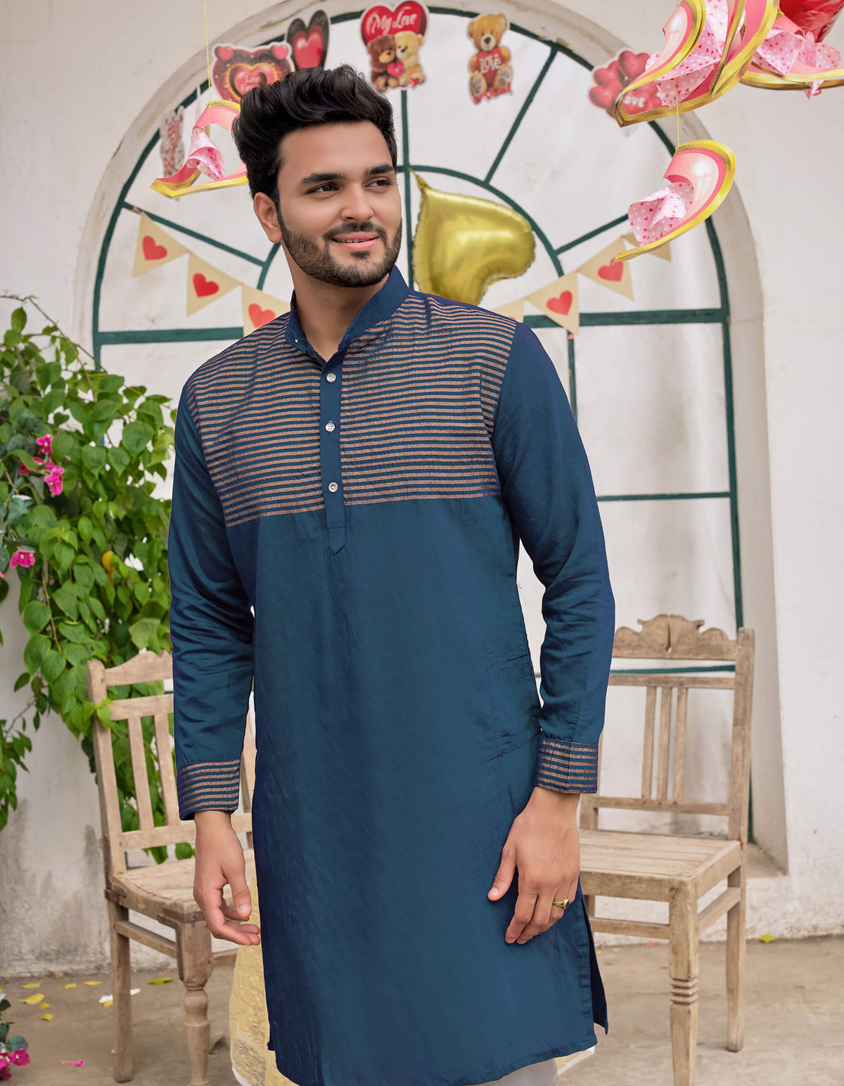 Traditional Rose Blue Men Kurta