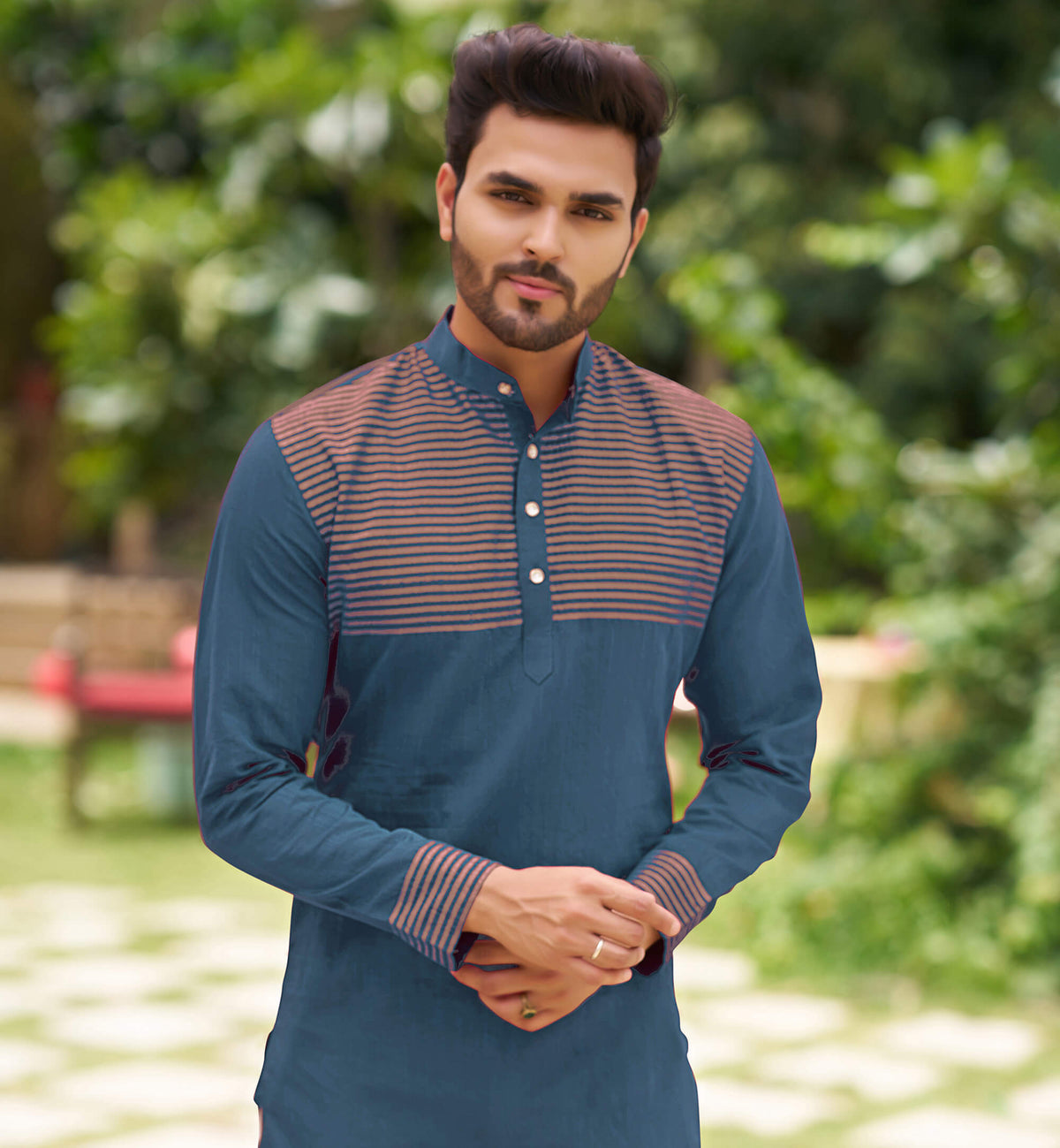 Traditional Rose Blue Men Kurta