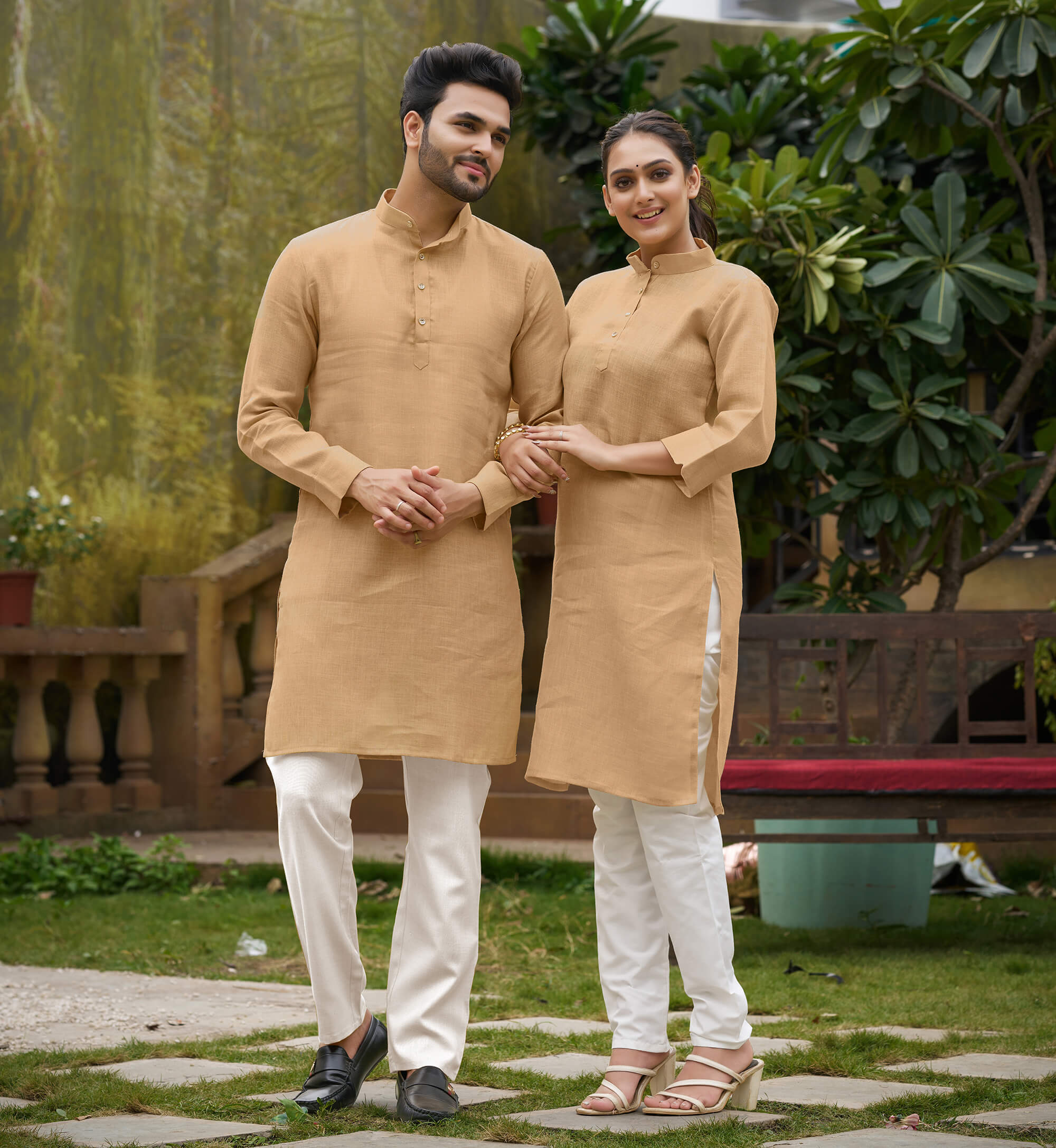 Diamond Chiku Couple Dress Linan Cotton Kurti and Kurta