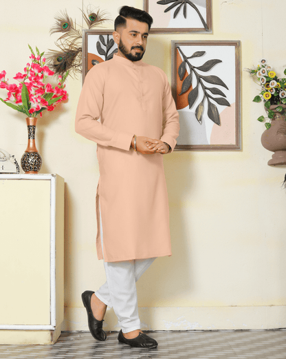Gallant Peach Men Cotton Kurta