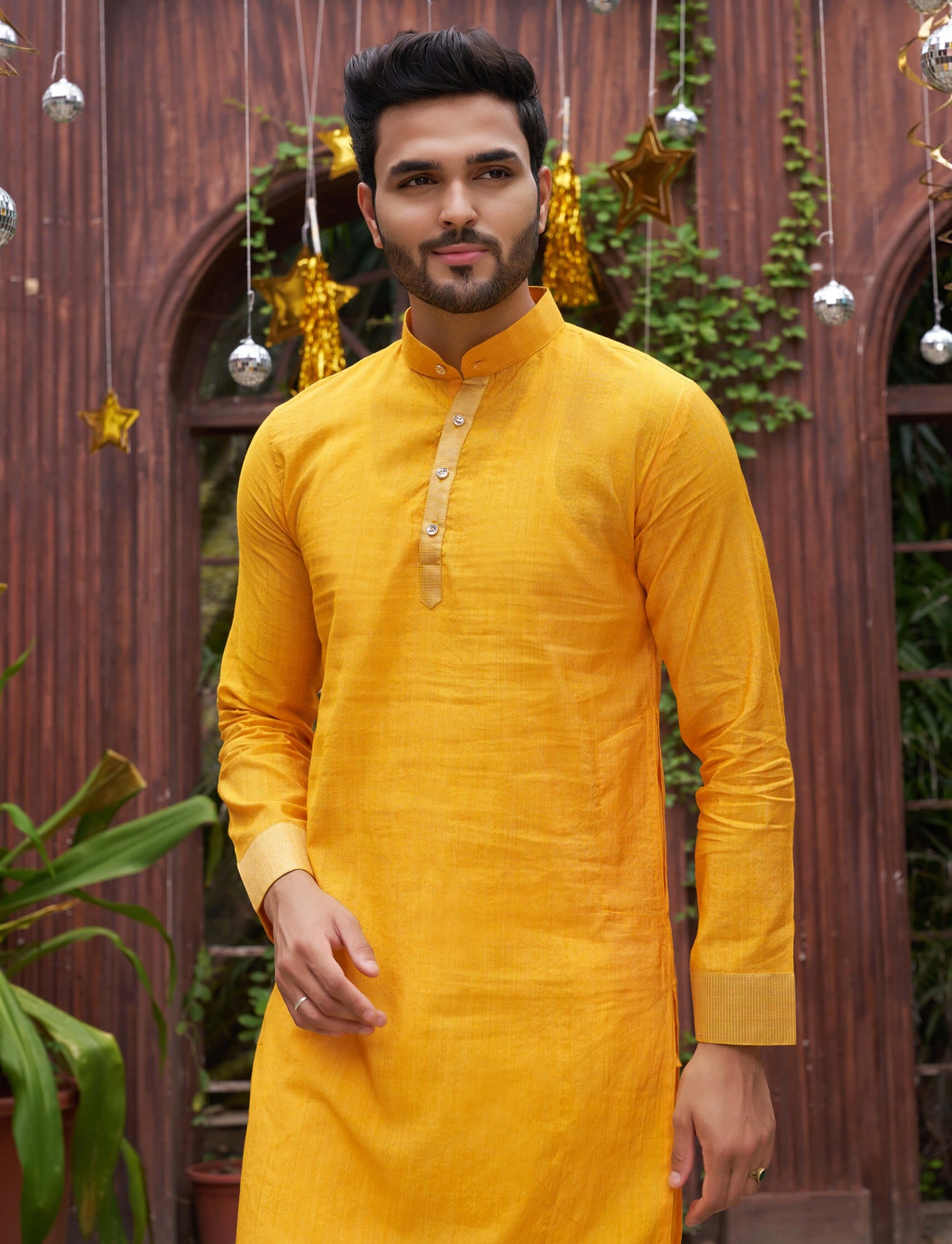 Classic Men Silk Yellow Kurta with Pajama