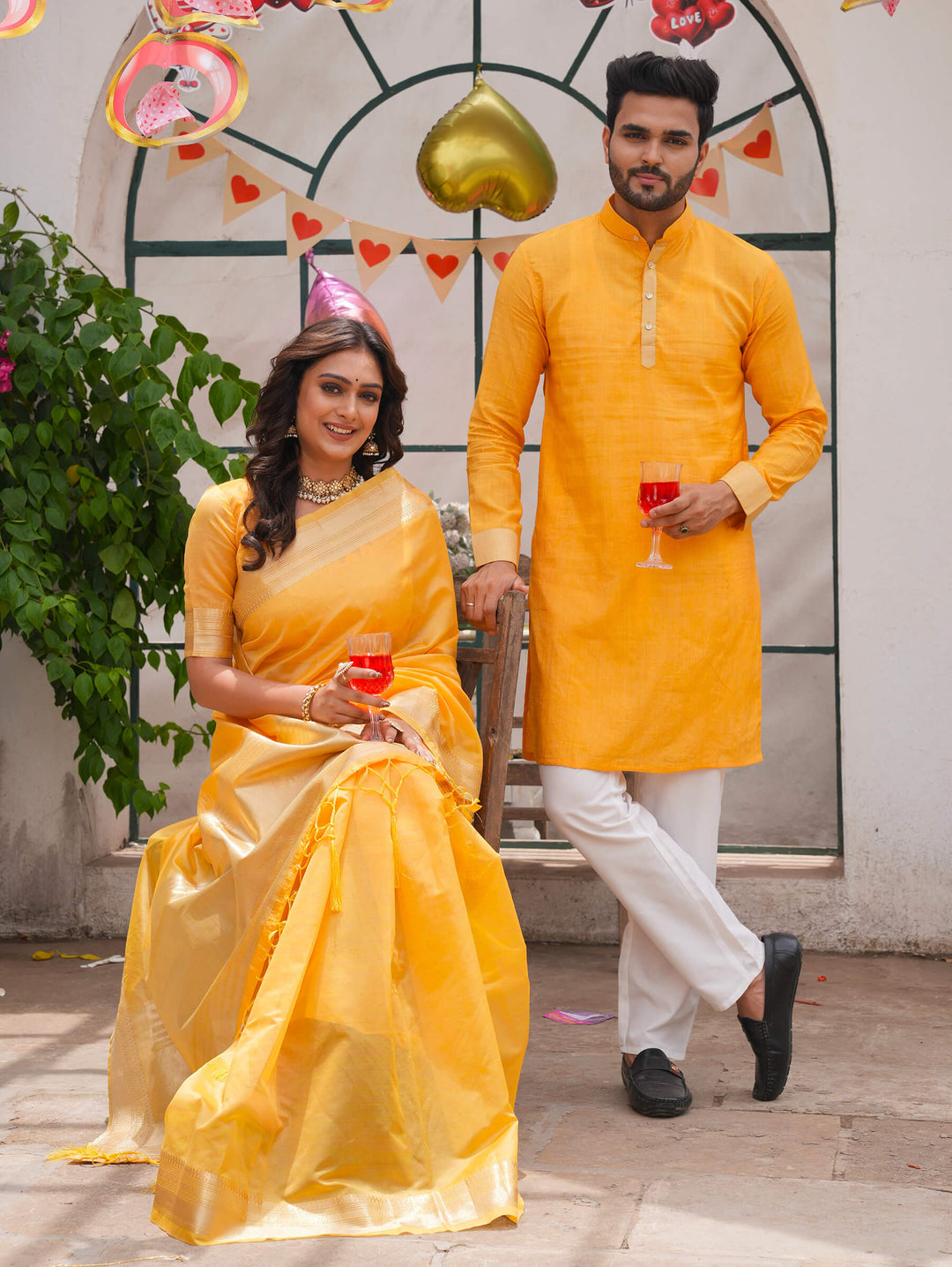 Cutie Couple Matching Dress Orgenza silk Saree & Kurta