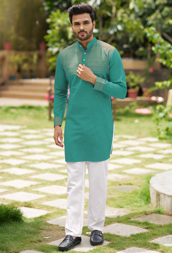 Rose Teal Couple set Matching Dress Silk Saree and Kurta