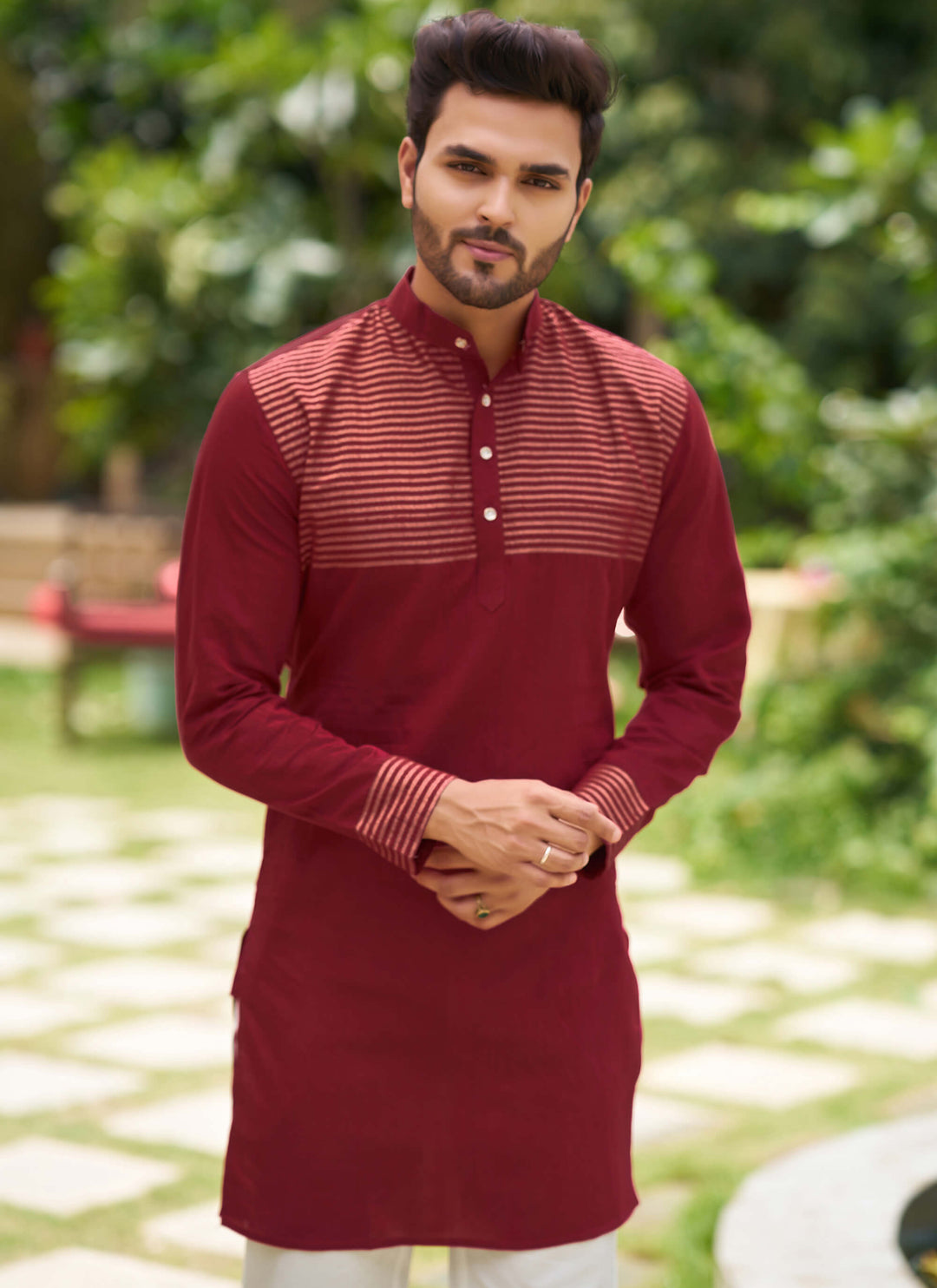 Rose Maroon Couple set Matching Dress Silk Saree and Kurta