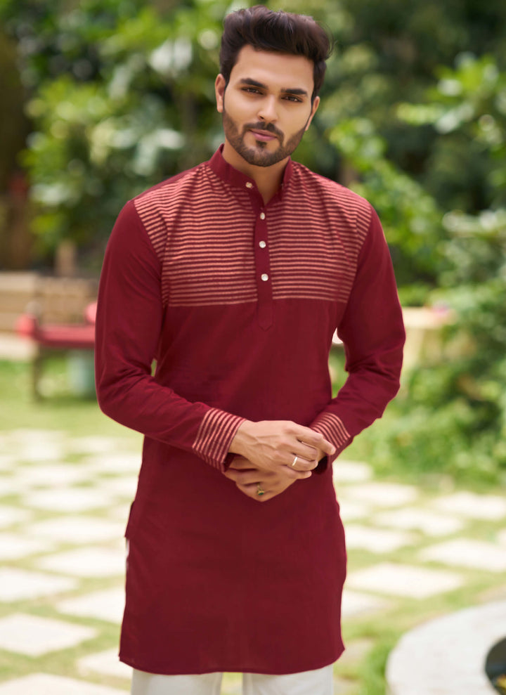 Rose Maroon Couple set Matching Dress Silk Saree and Kurta