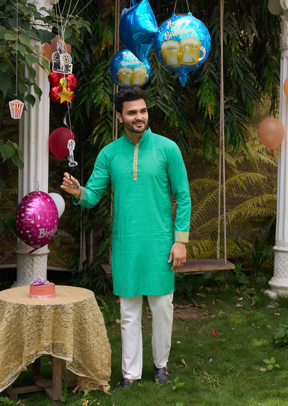 HunnyBunny Teal Couple Dress Orgenza silk Saree & Kurta