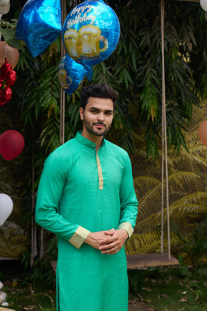 HunnyBunny Teal Couple Dress Orgenza silk Saree & Kurta