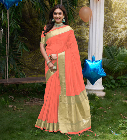 HunnyBunny Peach Couple Dress Orgenza silk Saree & Kurta