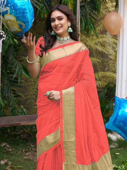 HunnyBunny Coral Couple Dress Orgenza silk Saree & Kurta