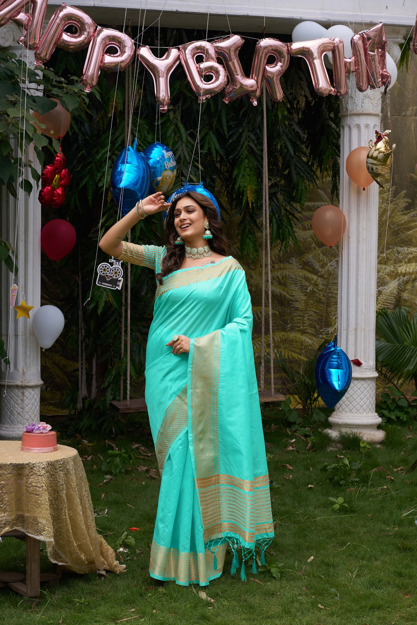 Aishwaria Teal Couple Dress Silk Saree & Kurta