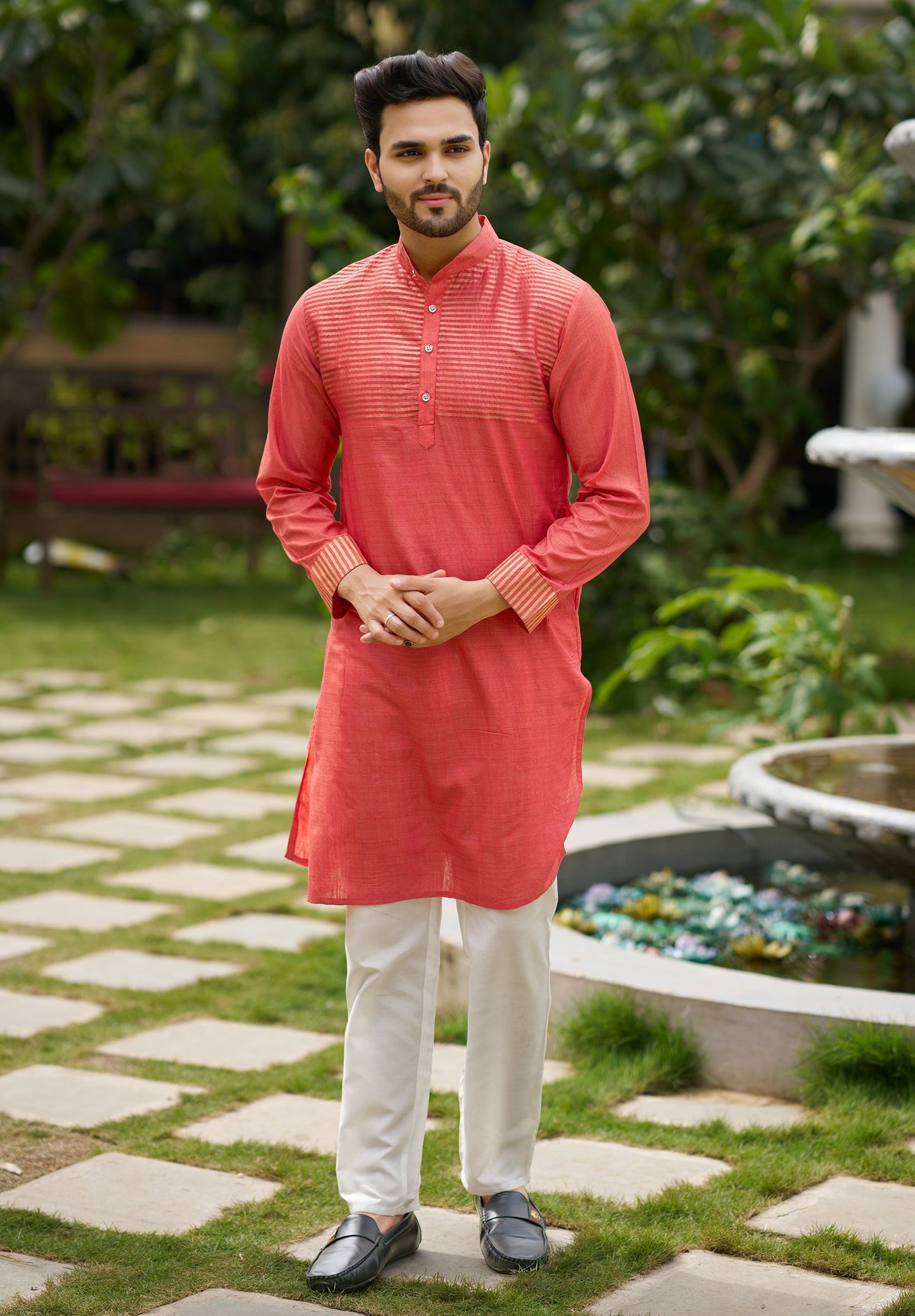 Princy Peach Couple Dress Silk Saree & Kurta