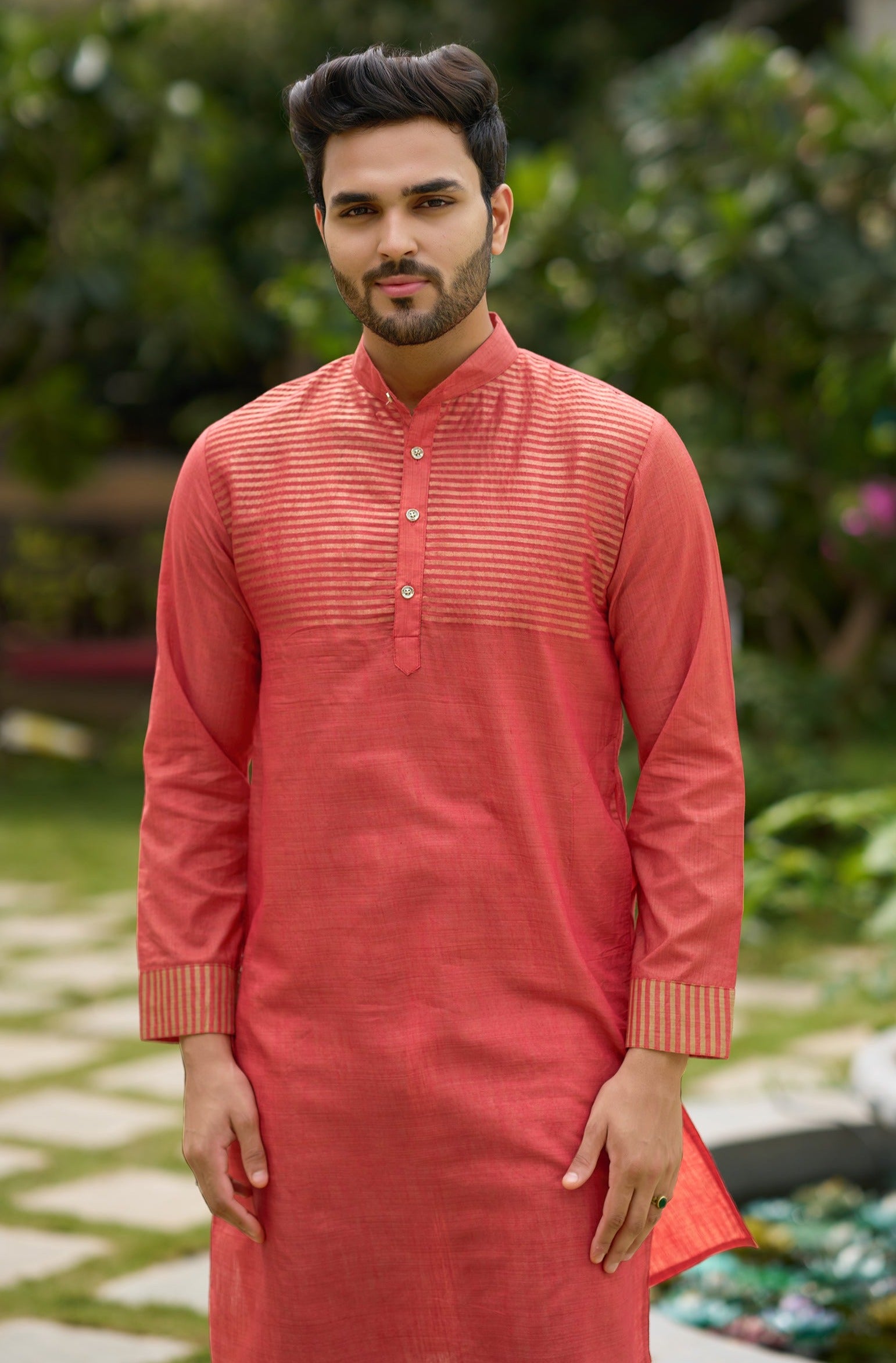 Princy Peach Couple Dress Silk Saree & Kurta