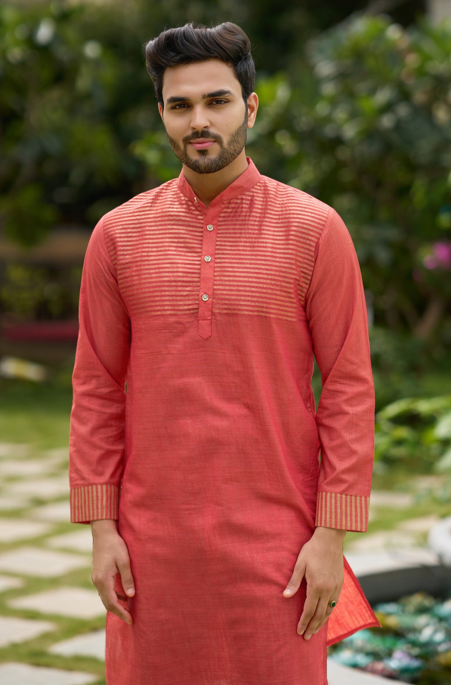 Princy Peach Couple Dress Silk Saree & Kurta