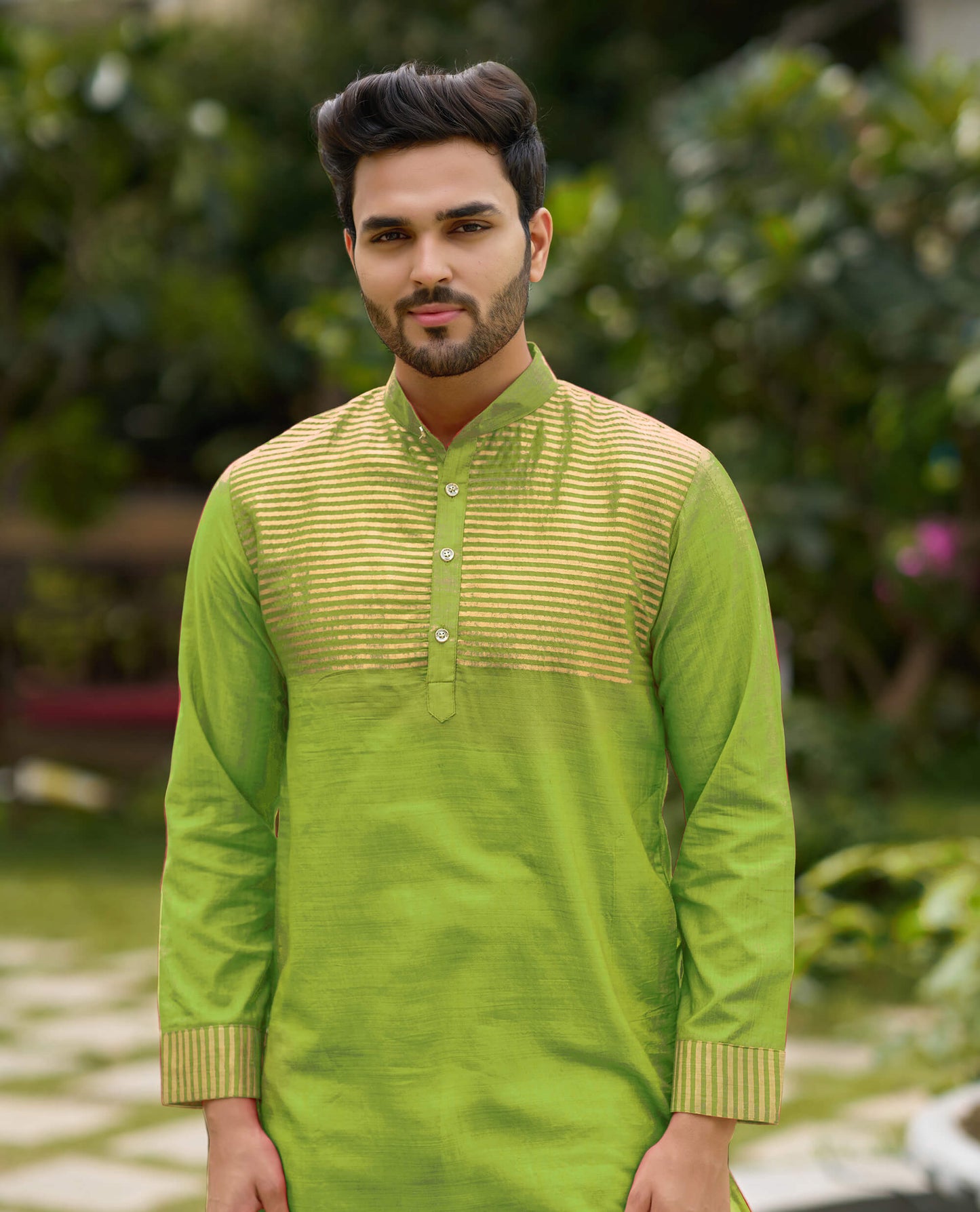Princy Mehndi Green Couple Dress Silk Saree & Kurta