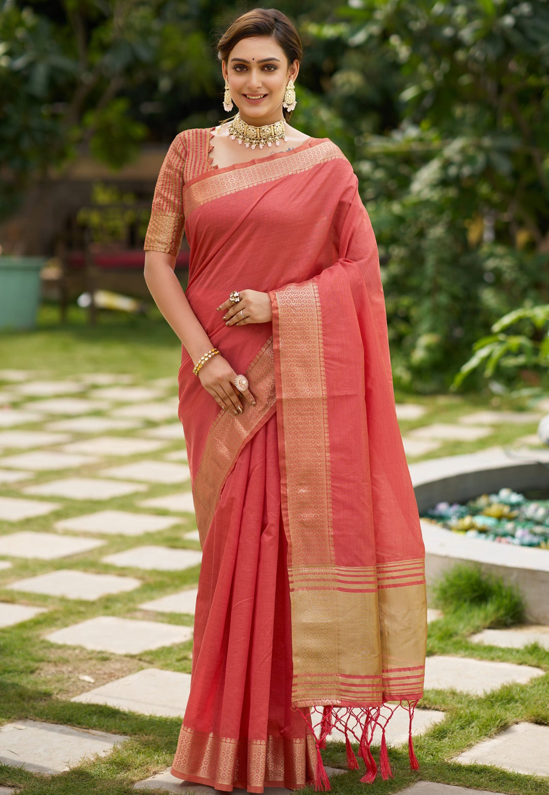 Princy Peach Couple Dress Silk Saree & Kurta