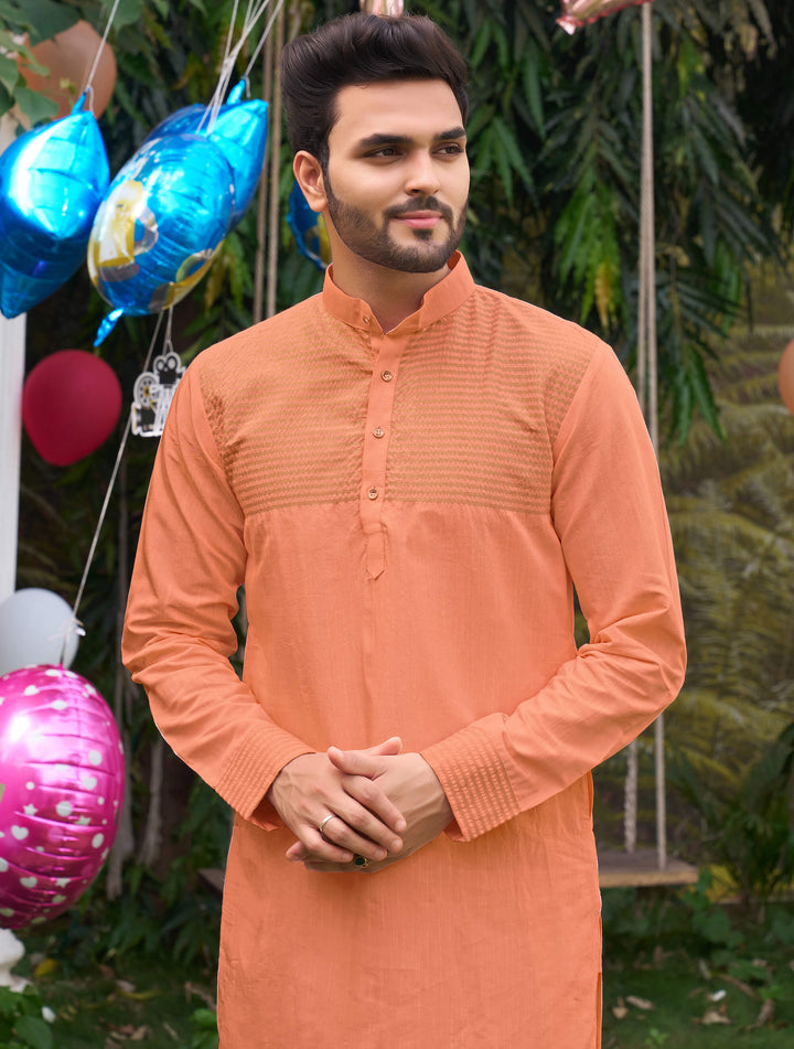 Kiara Peach Couple Dress Silk Saree & Kurta