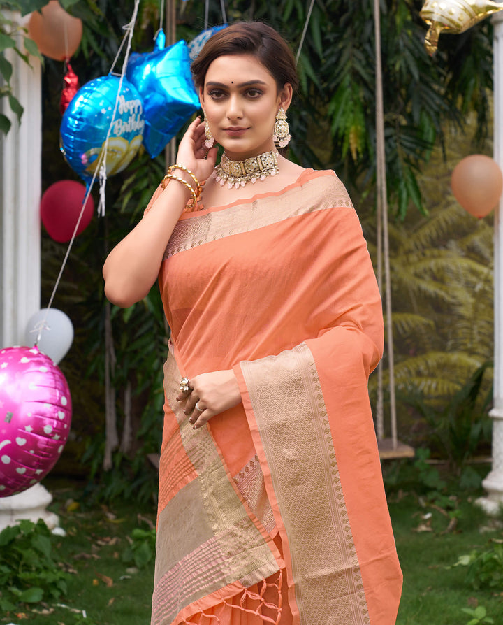 Kiara Peach Couple Dress Silk Saree & Kurta