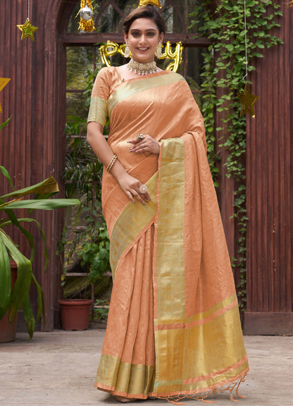 Bansri Gold Peach Couple Set Saree and Kurta