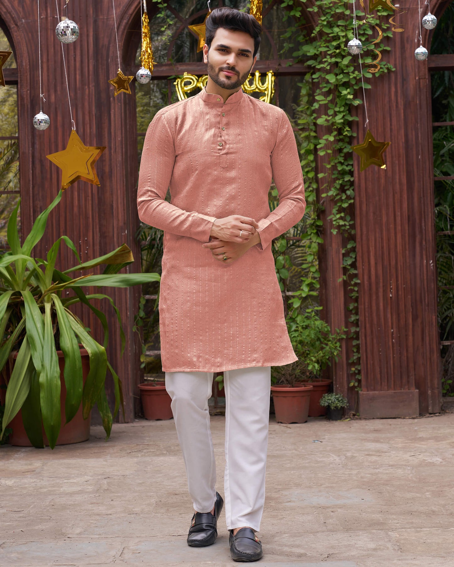 Bansri Gold Pink Couple Set Saree and Kurta