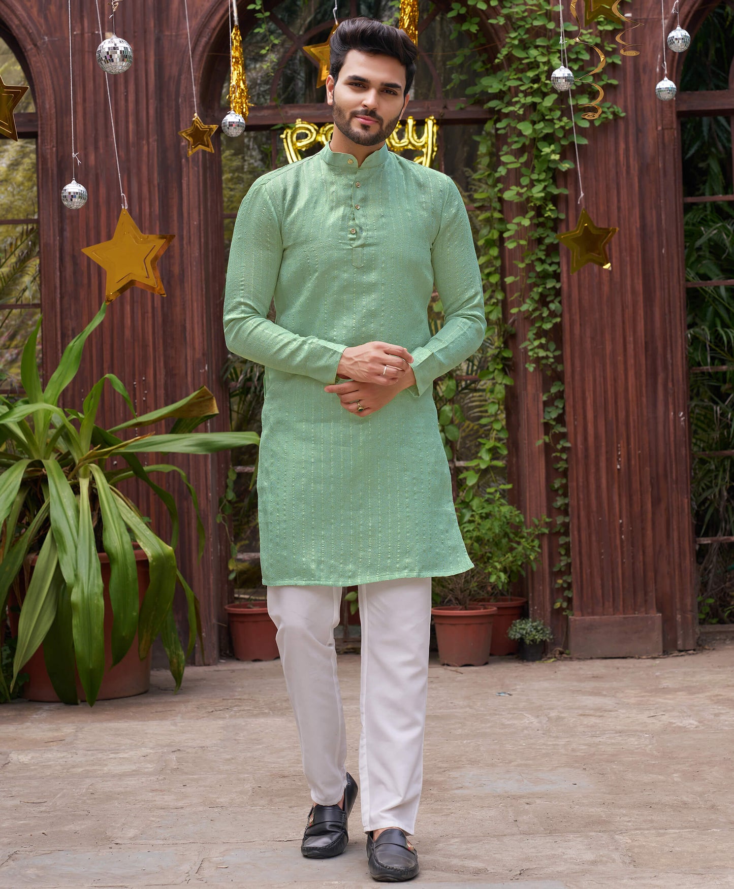 Bansri Gold Teal Couple Set Saree and Kurta
