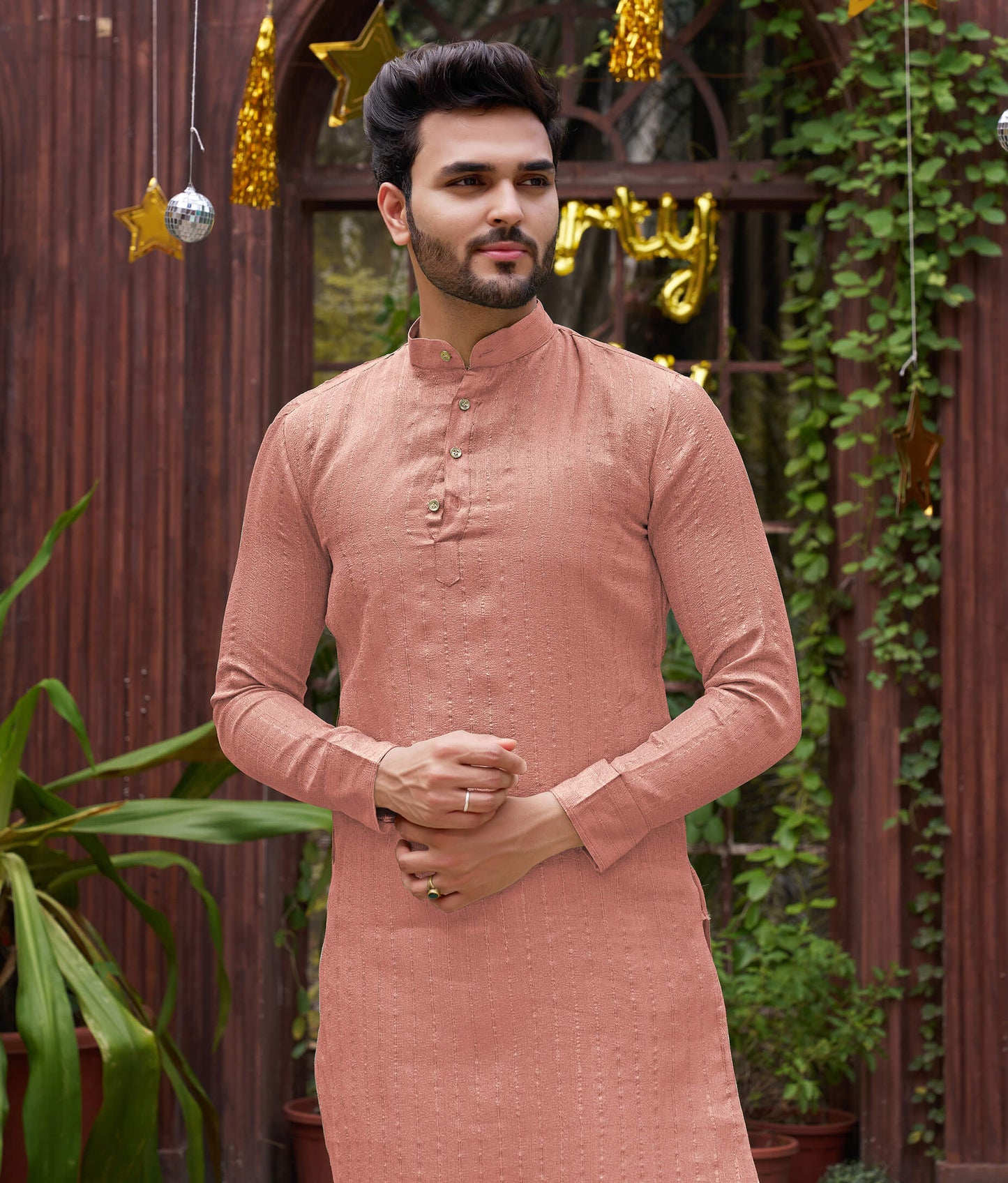 Bansri Gold Pink Couple Set Saree and Kurta