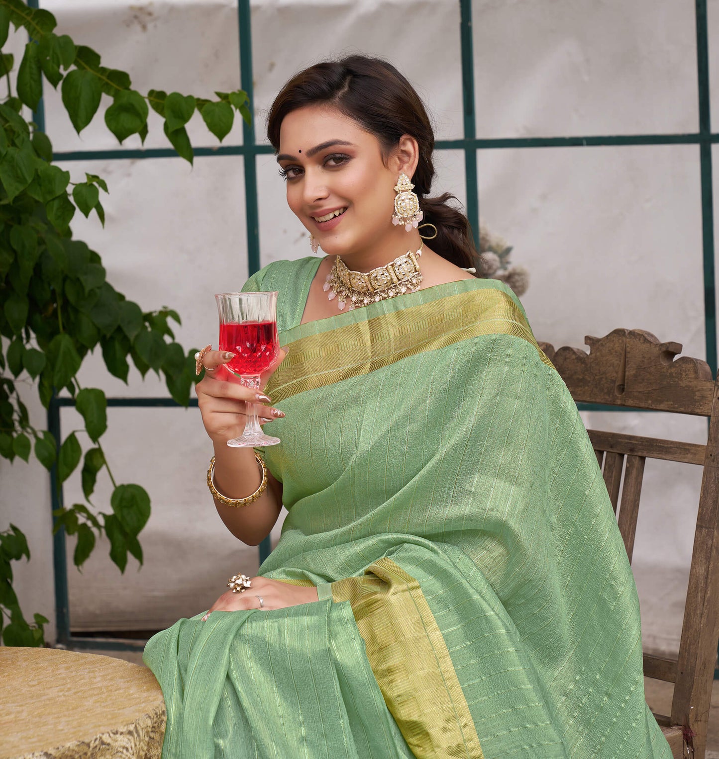 Bansri Gold Teal Couple Set Saree and Kurta