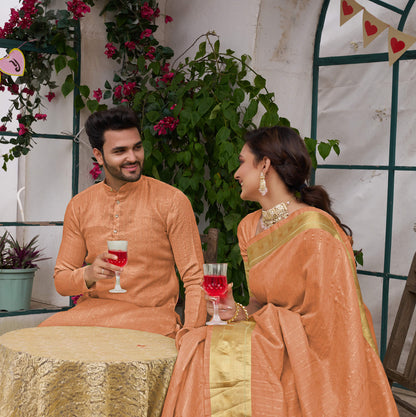 Bansri Gold Peach Couple Set Saree and Kurta