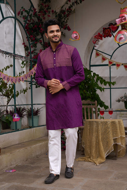Merlin Wine Couple set Matching Dress Silk Saree and Kurta