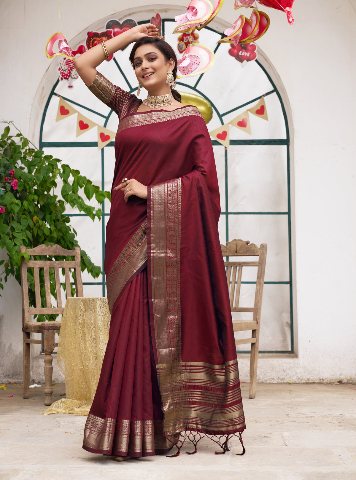 Merlin maroon Silk Saree