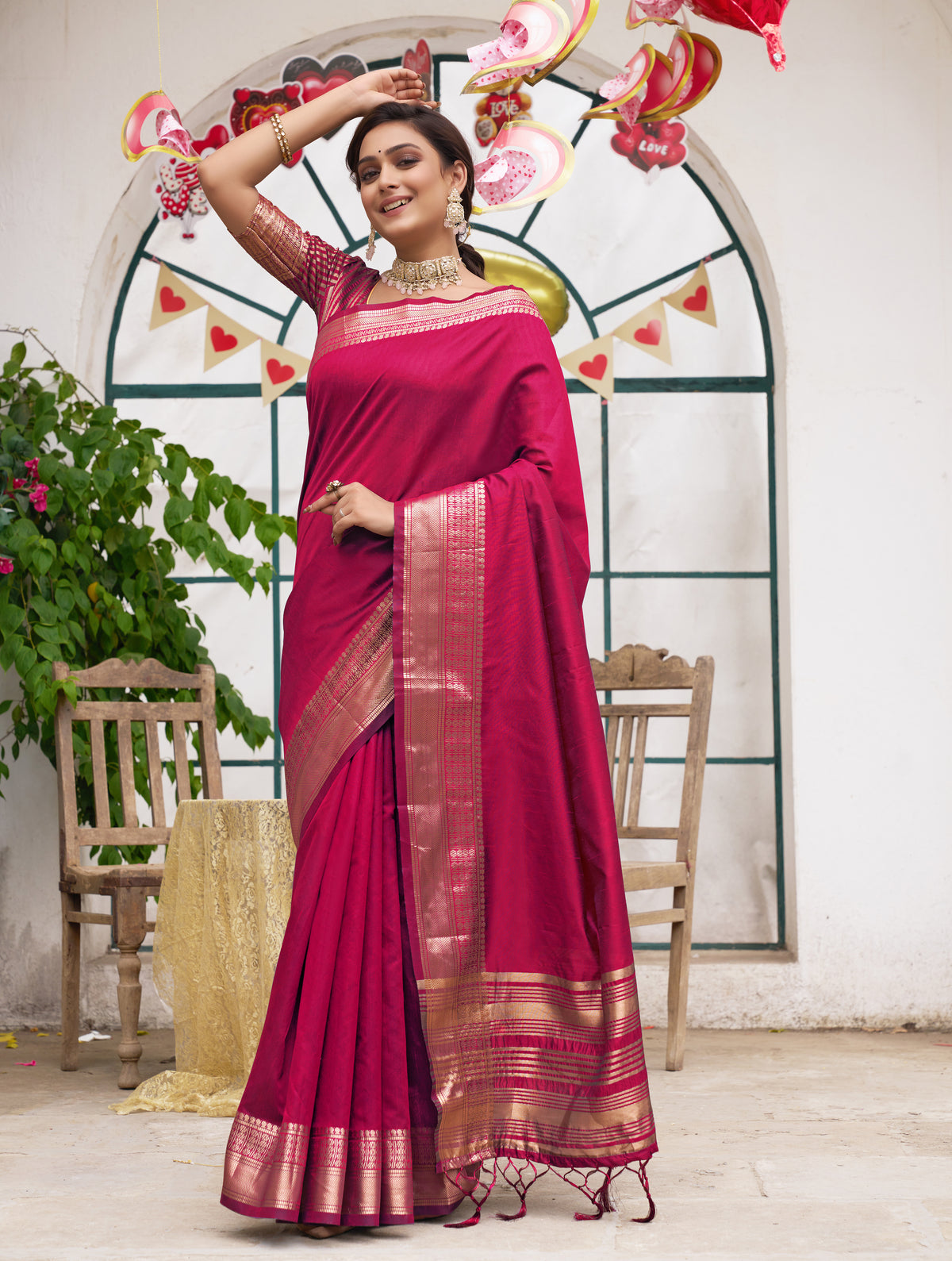 Merlin fusia pink Silk Saree