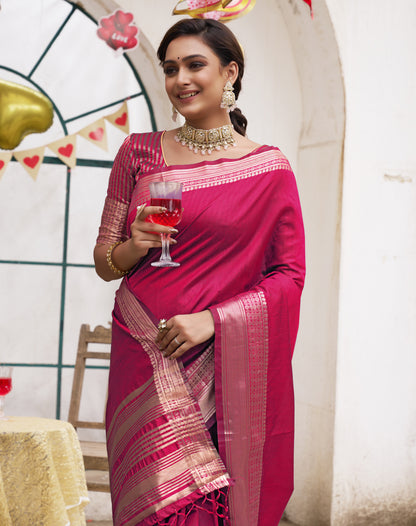 Merlin fusia pink Silk Saree