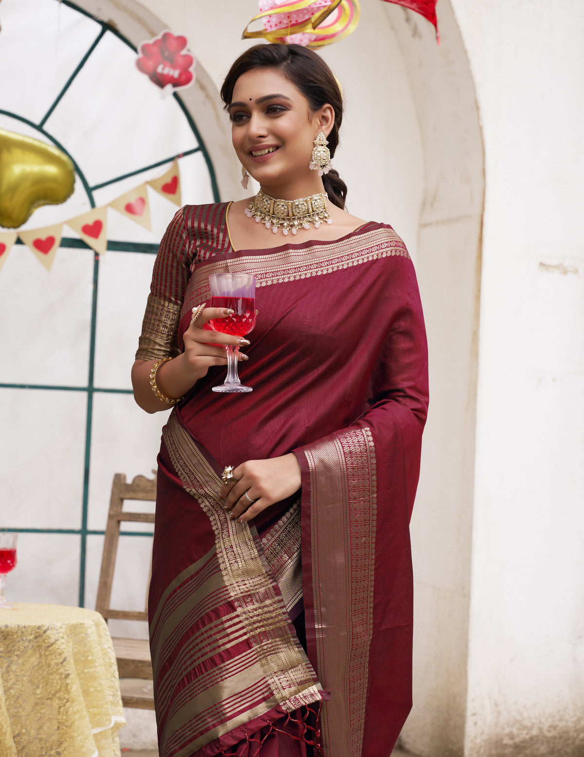Merlin maroon Silk Saree
