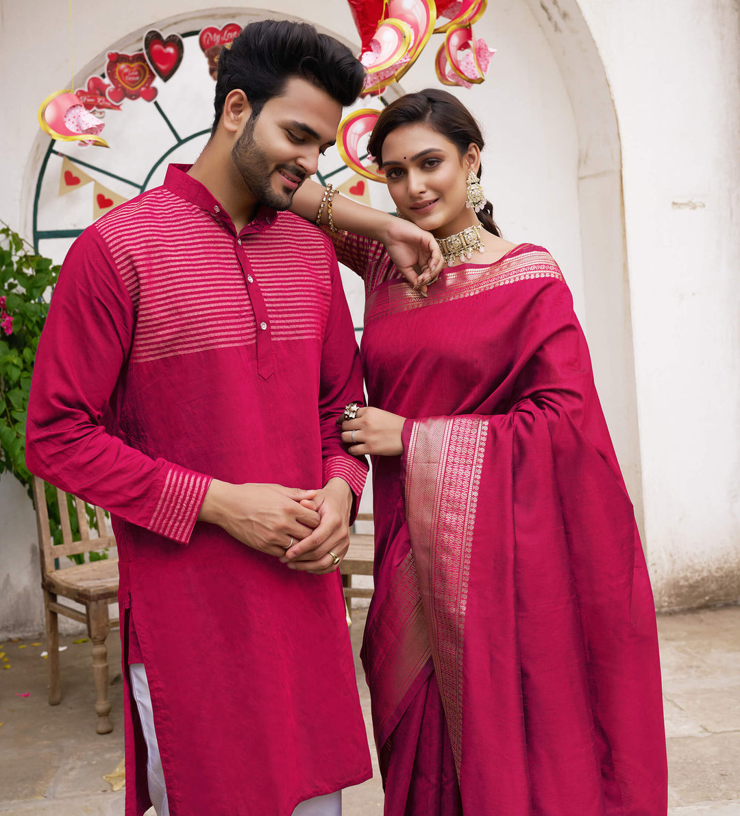 Merlin Rani Couple set Matching Dress Silk Saree and Kurta