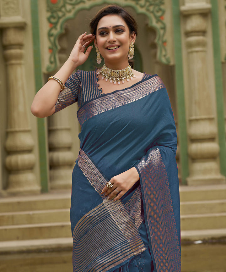 Rose AF Blue Couple set Matching Dress Silk Saree and Kurta