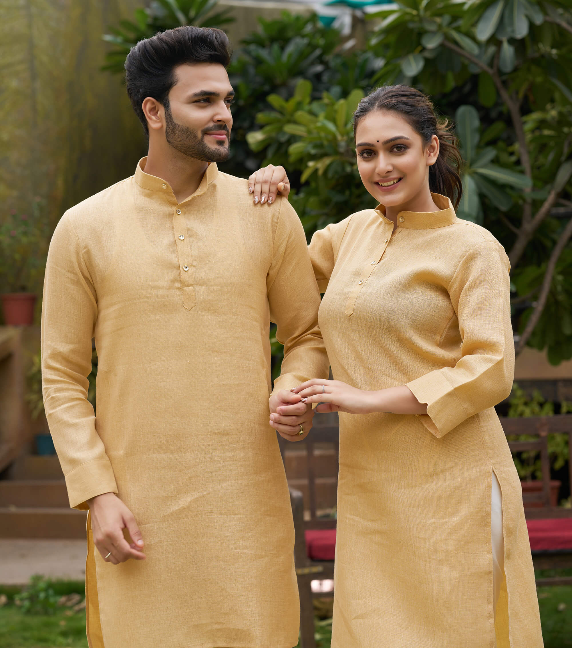 Diamond Chiku Couple Dress Linan Cotton Kurti and Kurta