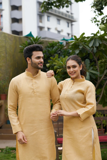 Linen Cotton Kurti and Kurta Couple Combo
